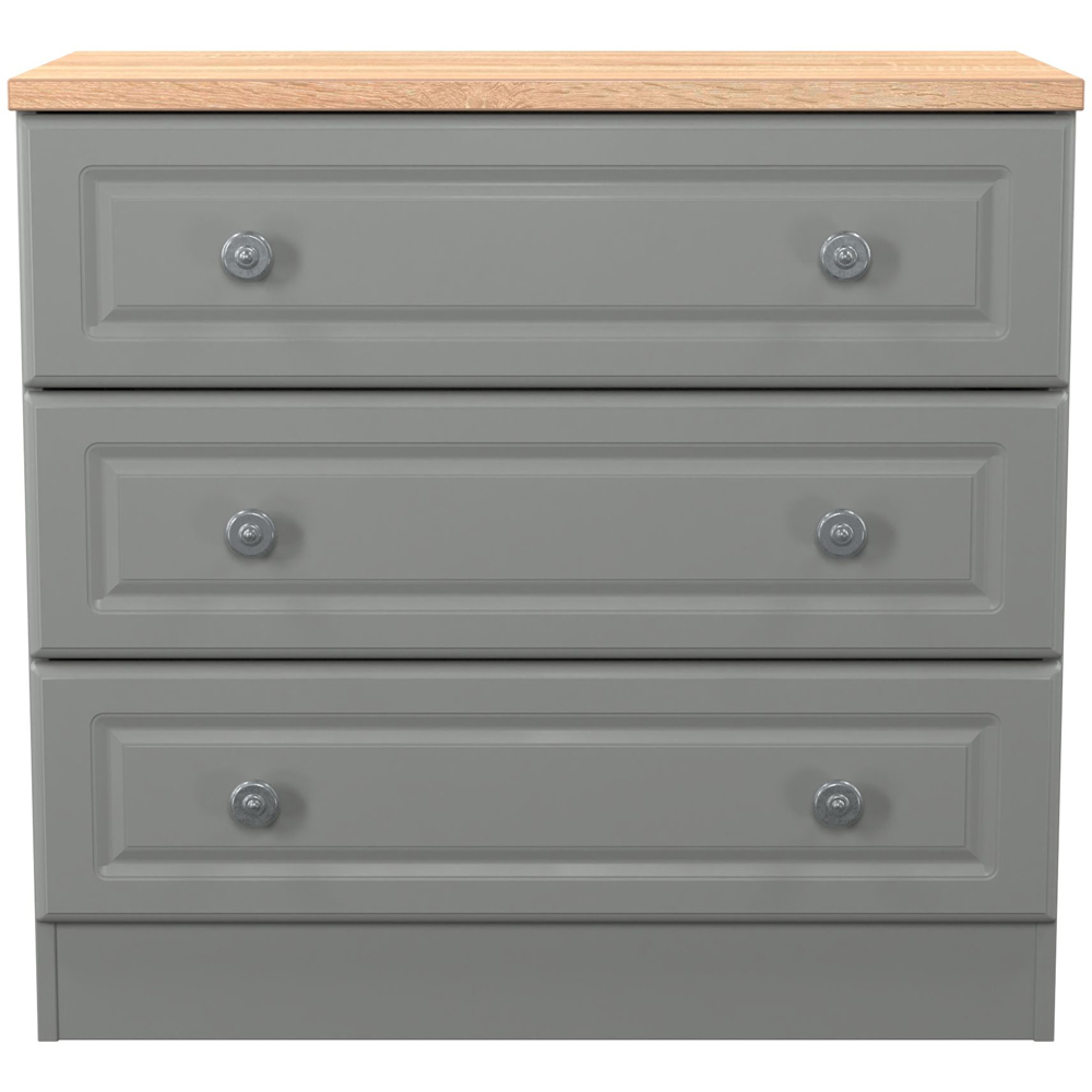 Crowndale Norfolk 3 Drawer Dusk Grey and Bardolino Oak Chest of Drawers Ready Assembled Image 2