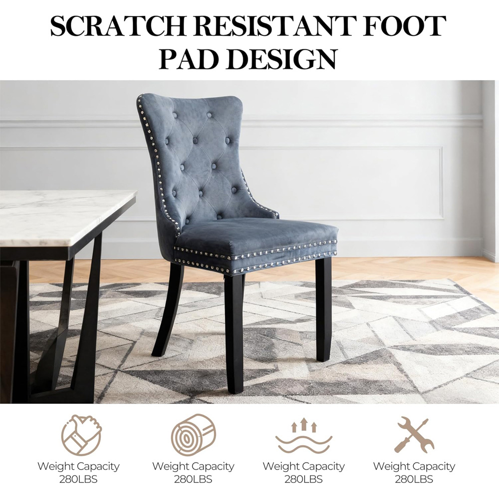 Alivio Set of 4 Grey Velvet Nailhead Trim Tufted Dining Chairs Image 8