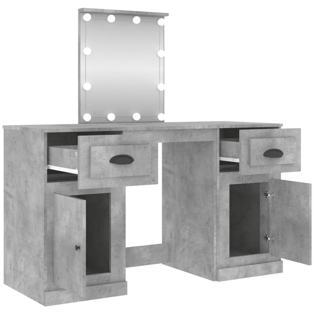 vidaXL 2 Door 2 Drawer Concrete Grey Dressing Table with LED Mirror Image 3