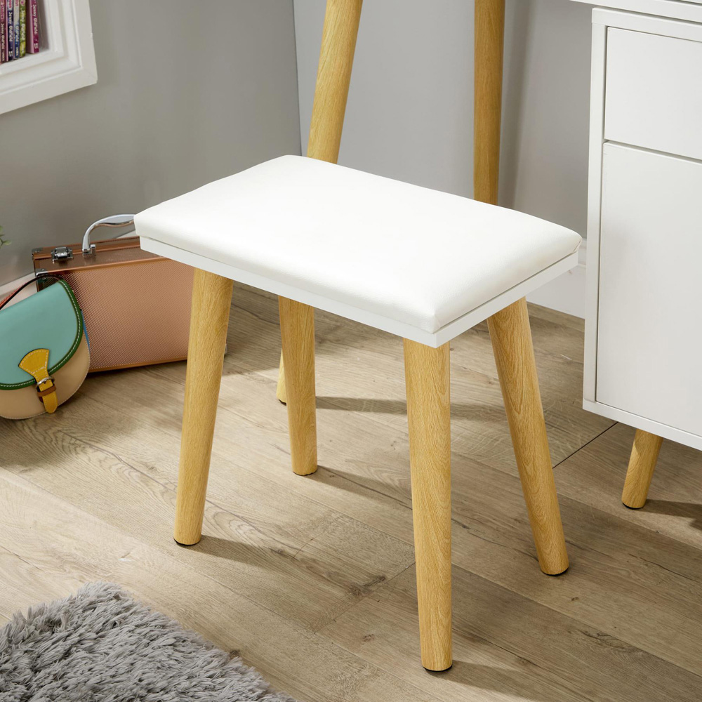 Home Source Forta Single Door 2 Drawer White Vanity Table and Stool Set with Light-Up Mirror Image 5