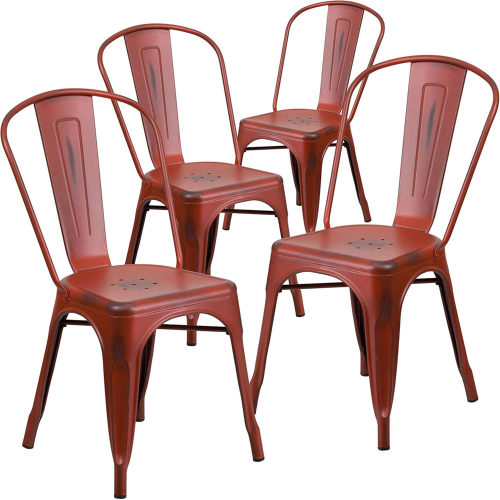 FWStyle Set of 4 Red Assembled Steel Chairs Image 2