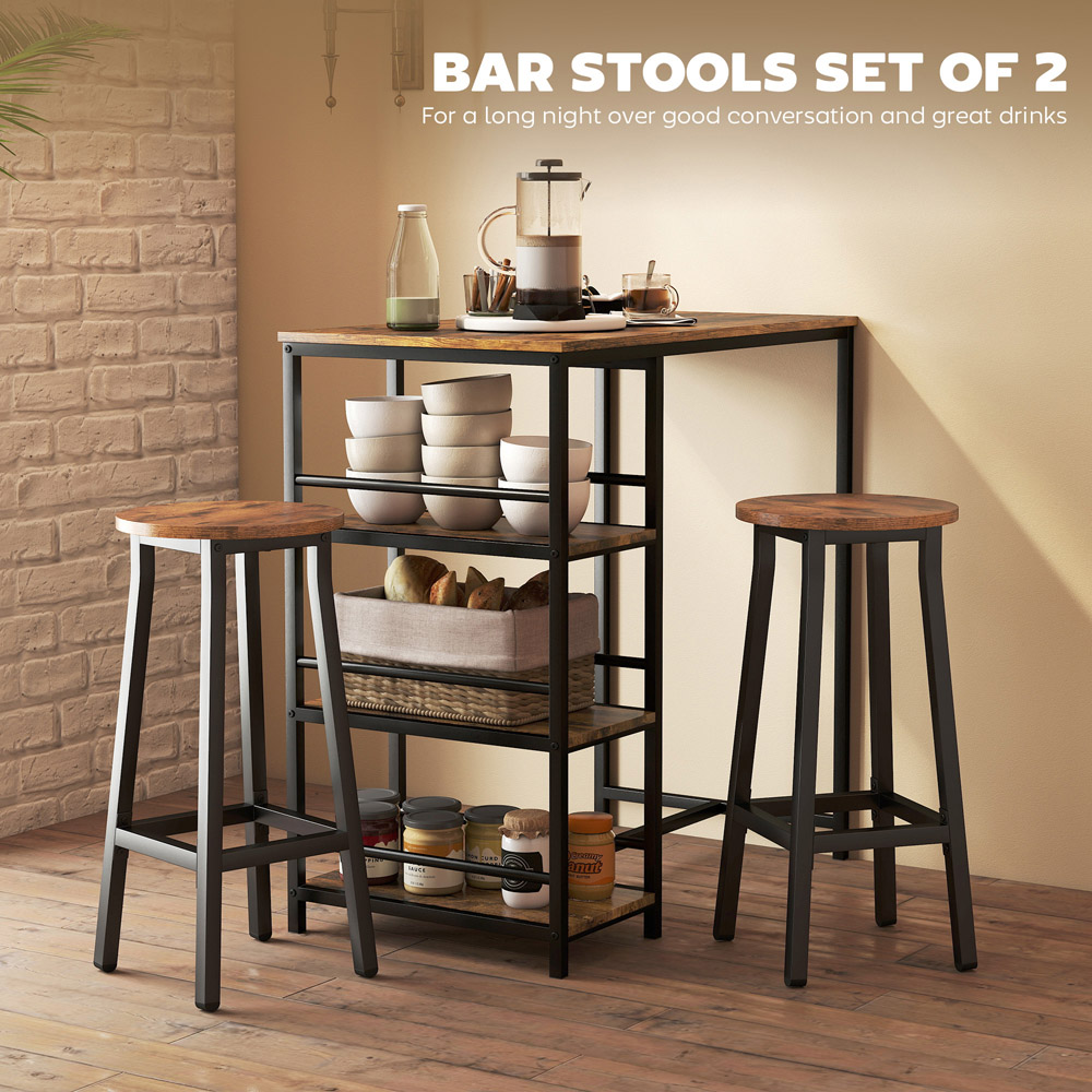 Portland Set of 2 Rustic Brown Breakfast Bar Stool with Footrest Image 8
