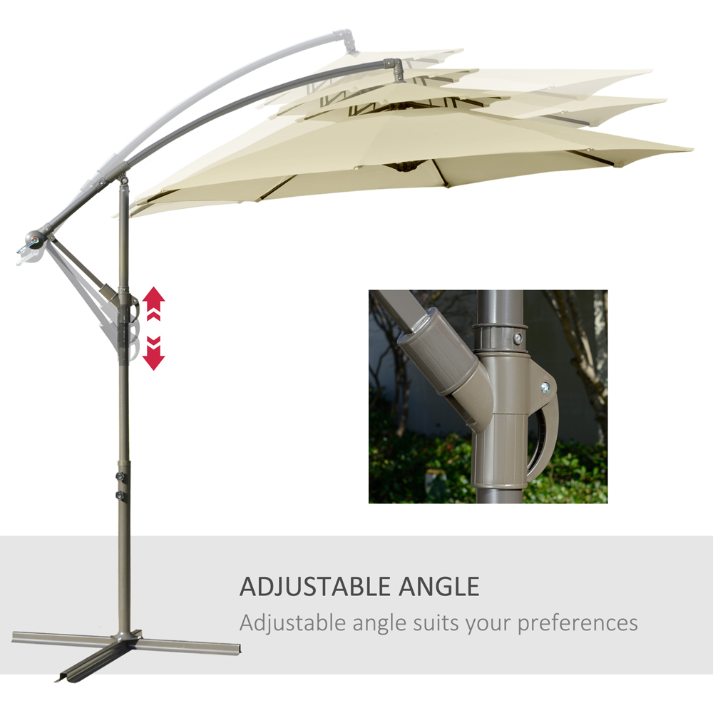 Outsunny Beige Double Tier Cantilever Banana Parasol with Cross Base 2.7m Image 5