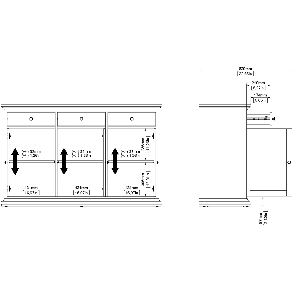 Florence 3 Door 3 Drawer White Sideboard Image 9