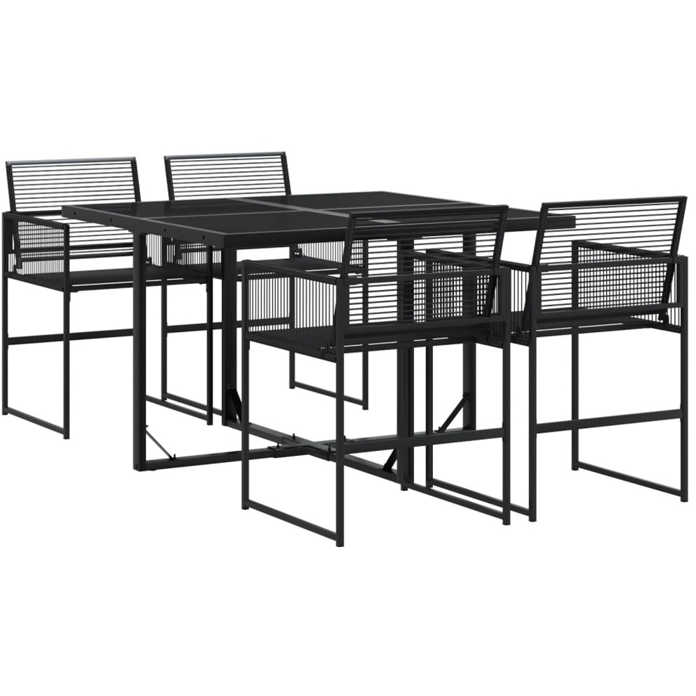 Walplus 4 Seater Foldable Poly Rattan Garden Dining Set Black Image 2