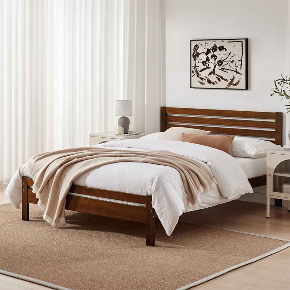 Furniturebox Cadhla Double Walnut Stain Solid Pine Bed Frame Image 1