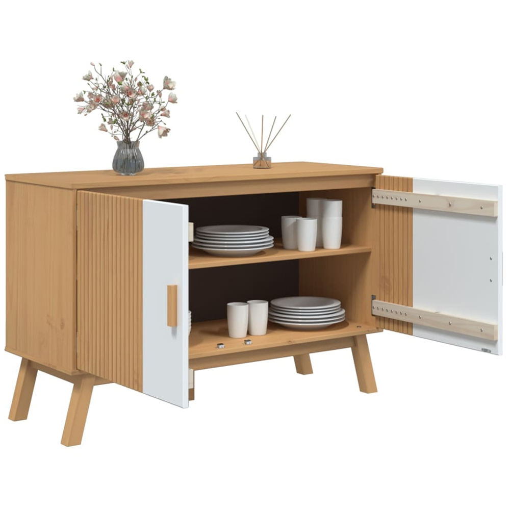 vidaXL Olden 2 Door White and Brown Solid Pine Wood Sideboard Image 4