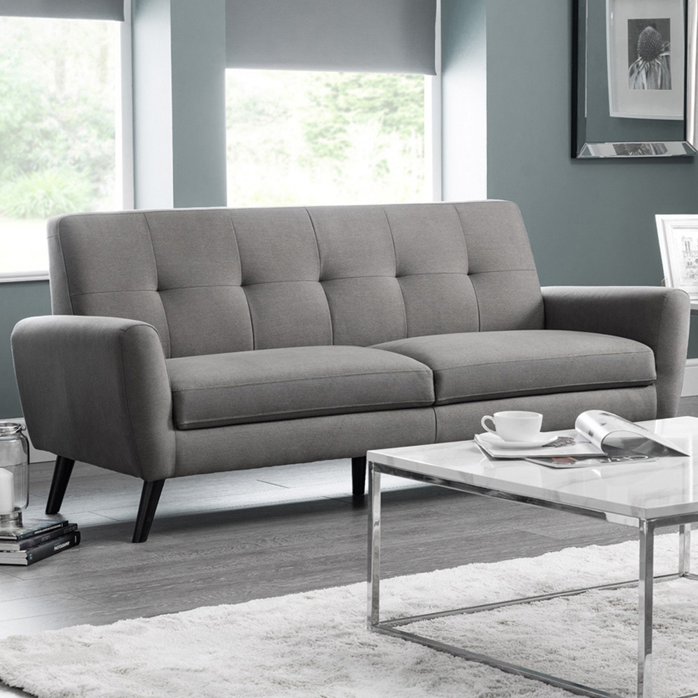 Julian Bowen Monza 3 Seater Grey Compact Retro Sofa Image 1