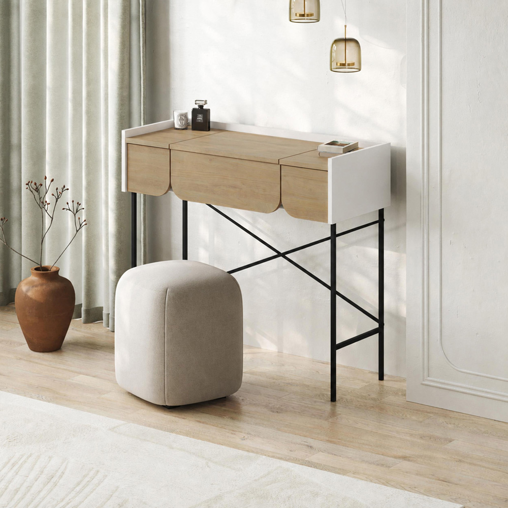Decortie Terra 2 Drawer Sapphire Oak Dressing Table with Mirror Image 6