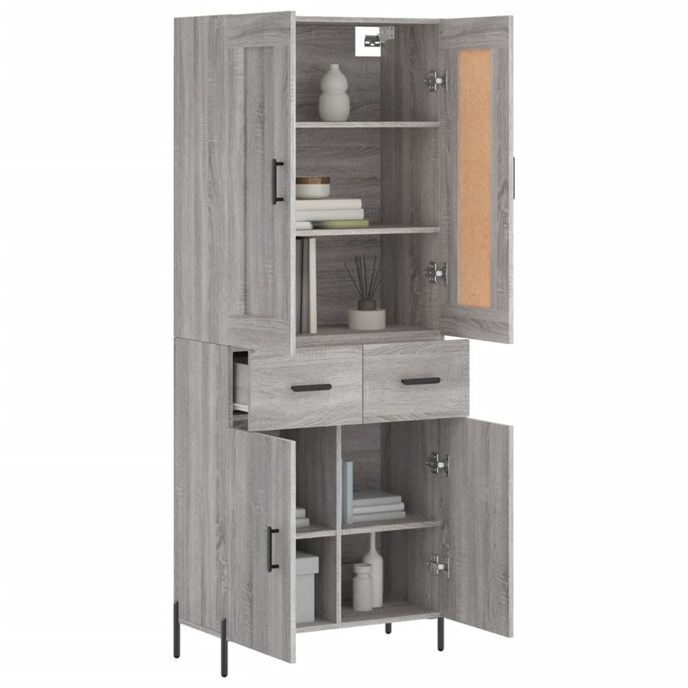 vidaXL Single Door 2 Drawer 2 Shelf Grey Highboard Image 3