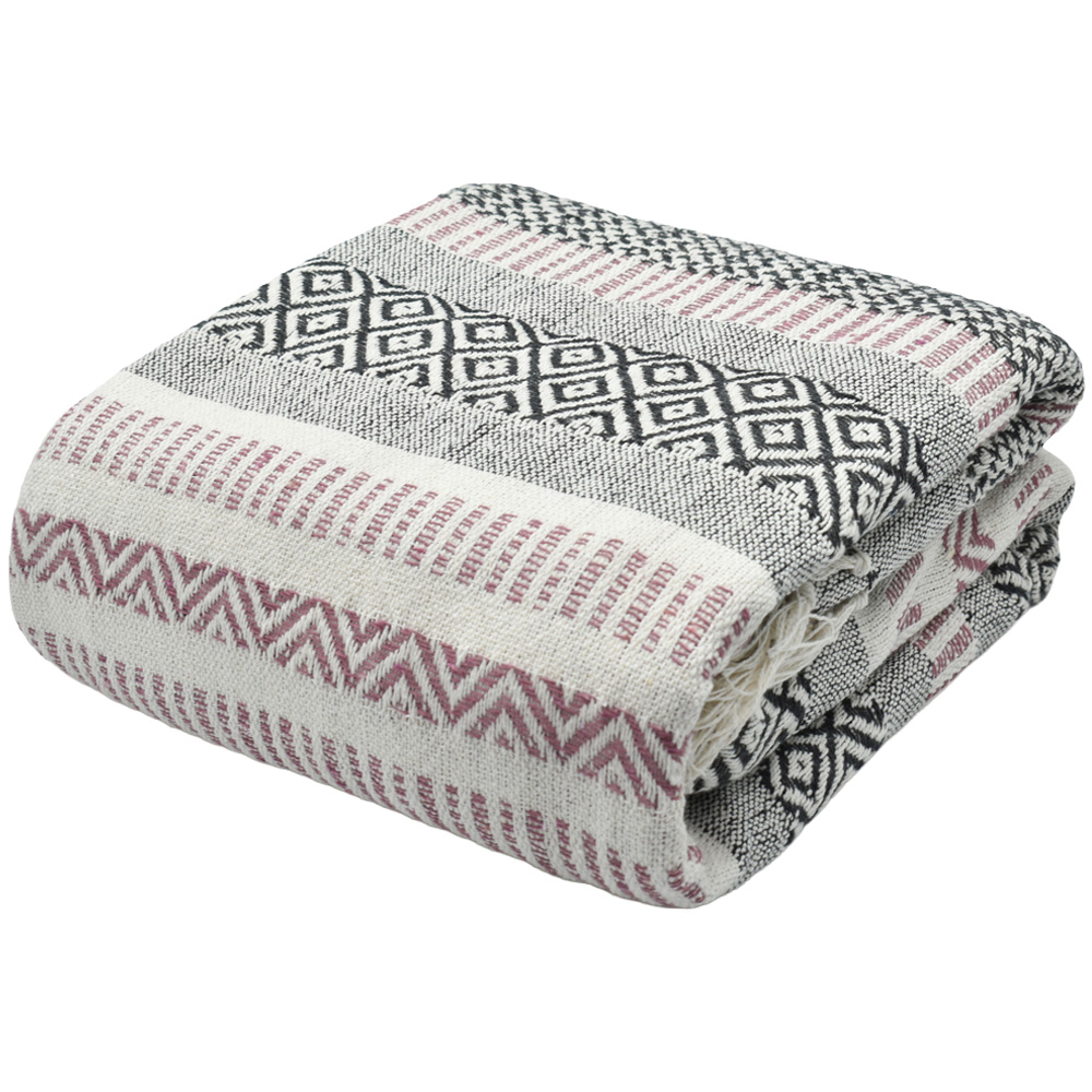 Velosso Blush Aztec Pattern Cotton Woven Tasselled Throw 178 x 254cm Image 1