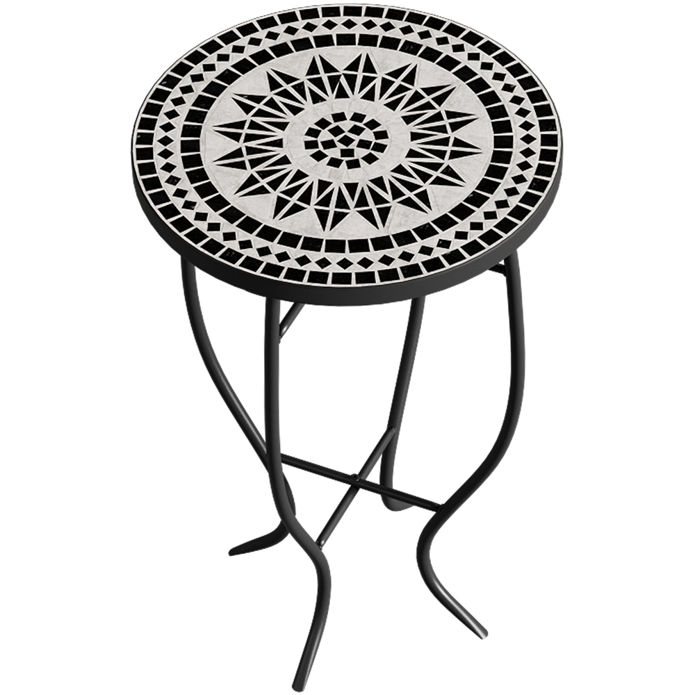 Living and Home White Mosaic Round Garden Accent Side Table Image 4