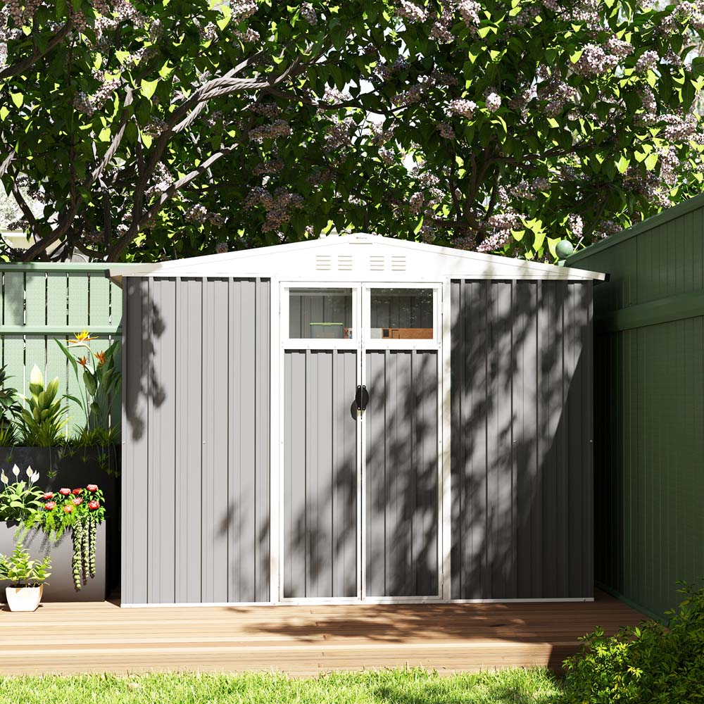 Outsunny 7.6 x 3.8ft Light Grey Metal Garden Storage Shed Image 2