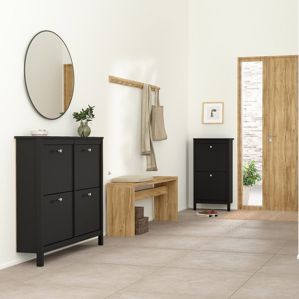 Florence Madrid 4 Flip Down Doors Matt Black Shoe Cabinet Image 5
