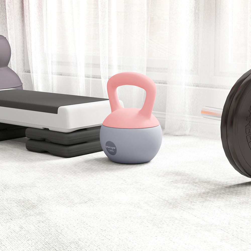 SPORTNOW Pink and Grey Kettlebell with Soft Body and Non-Slip Handle 12kg Image 4