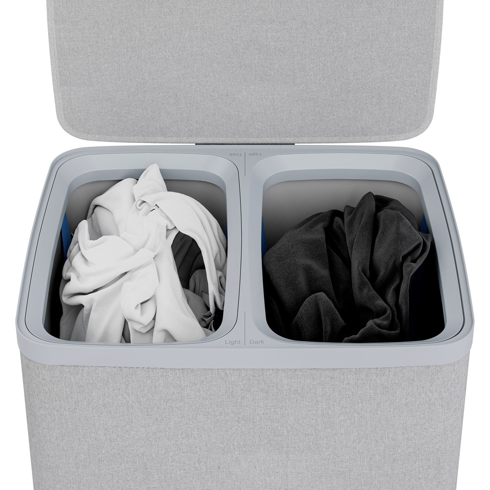 Gr8 Home Grey Double Laundry Separation Hamper Bin with Lid Image 5