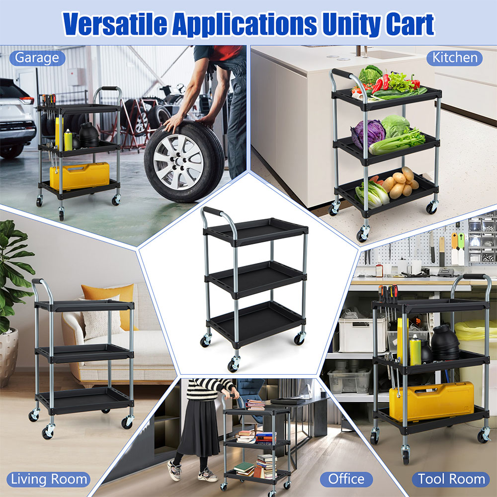 Costway 3 Shelf Black Utility Cart Image 7
