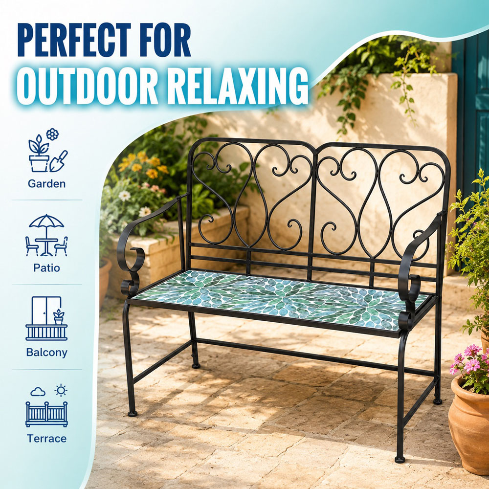 Shatchi Leaf Mosaic 2 Seater Garden Bench Image 8
