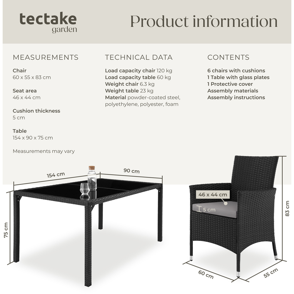 tectake Lisbon 6 Seater Rattan Garden Dining Set Black and Grey Image 6