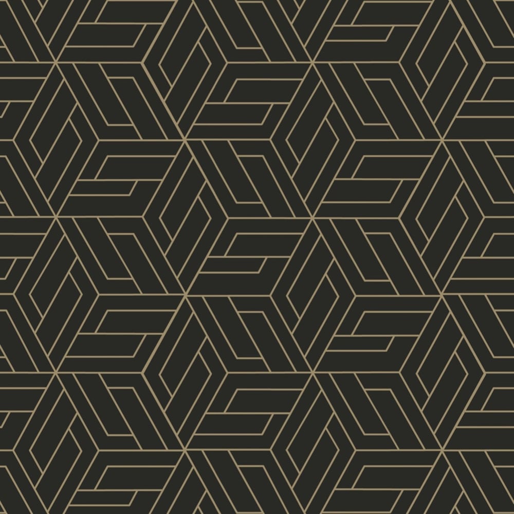 Grandeco Cobra Geometric Metallic Charcoal Black Vinyl Wallpaper Image 1