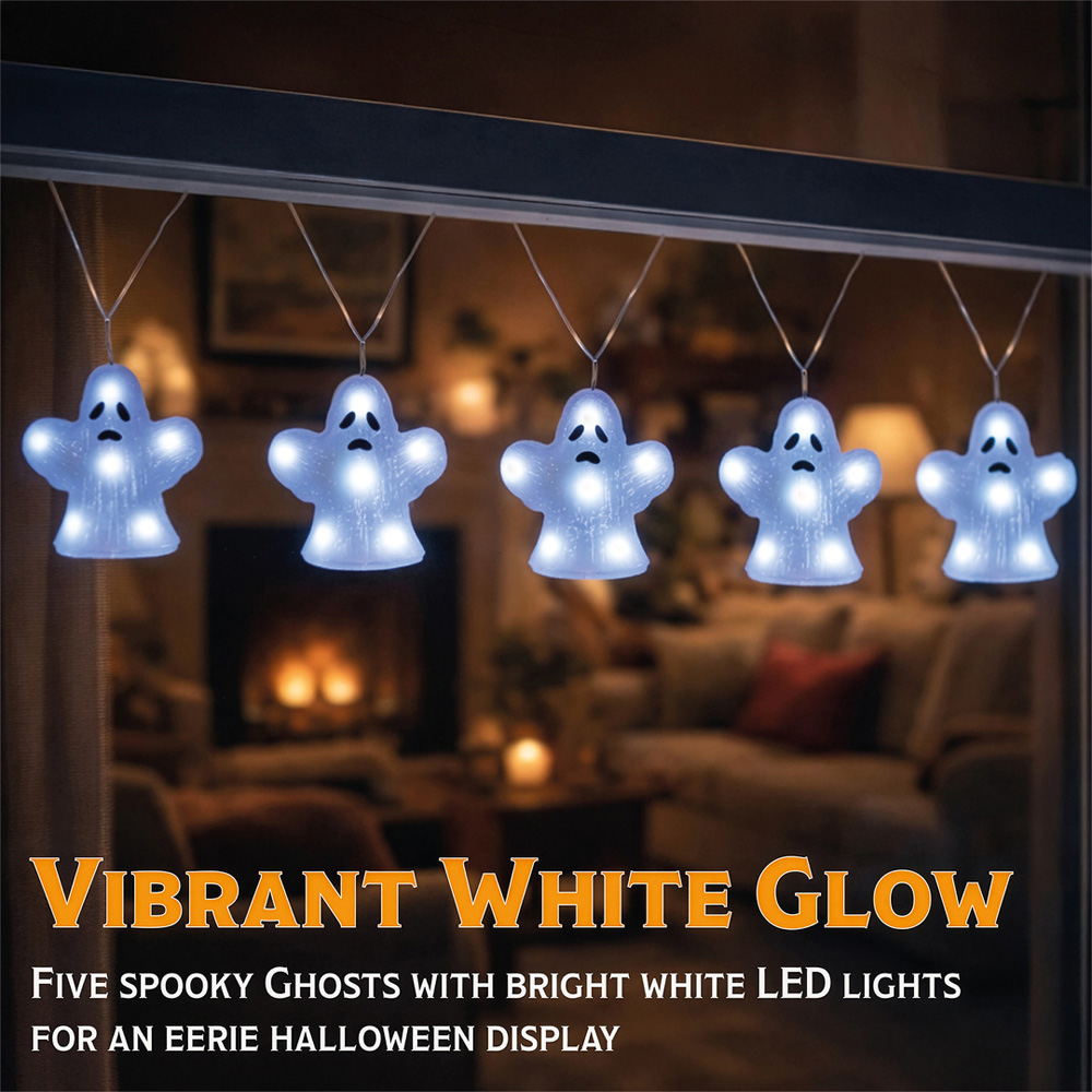 FXLab 8 White LED Acrylic Ghost Outdoor Halloween Decoration Set of 5 Image 3