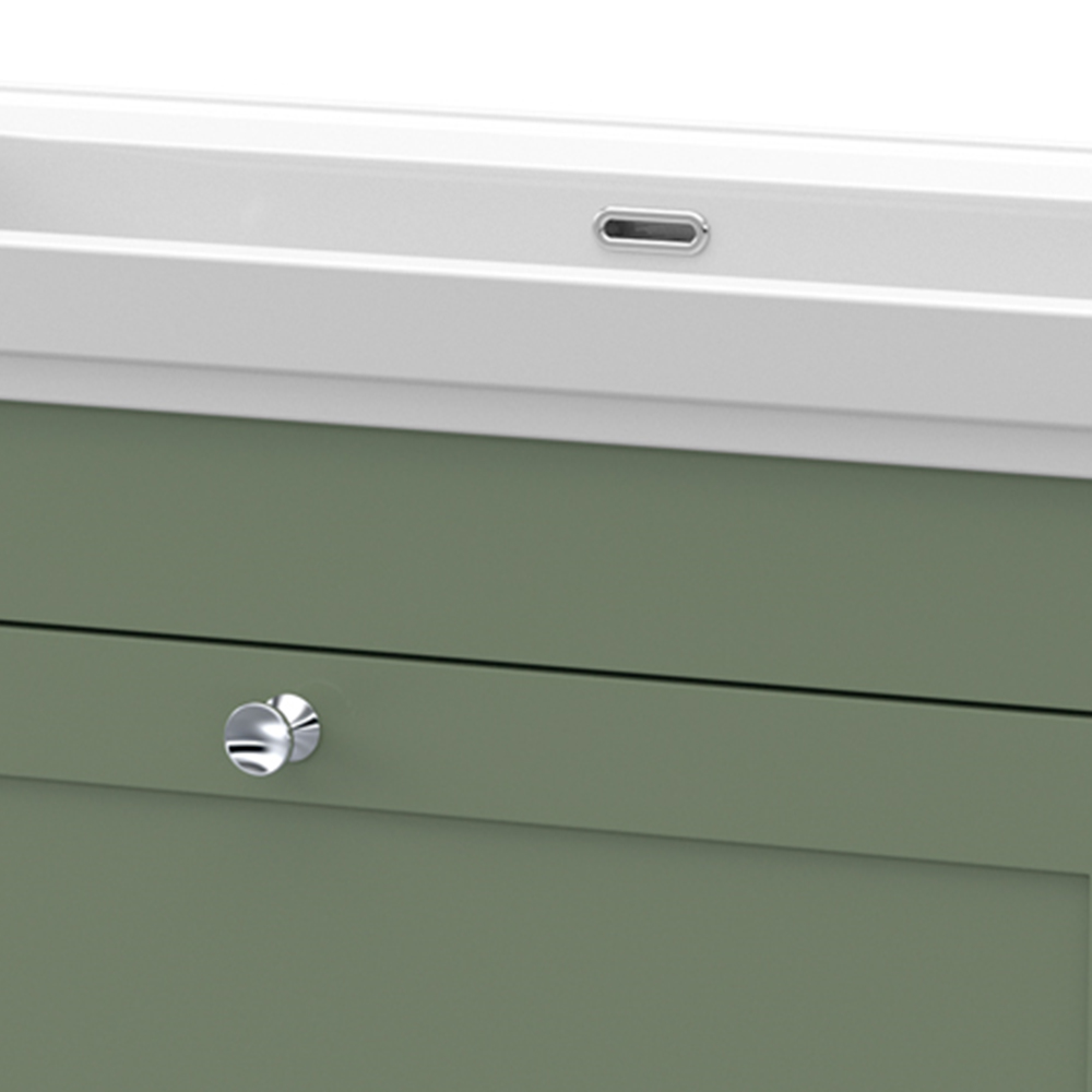 nuie Classique Single Drawer Satin Green Wall Hung Unit and 0 Tap Hole Fireclay Basin 800mm Image 2