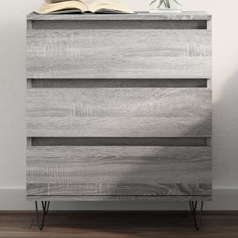 vidaXL 3 Drawer Grey Sonoma Wooden Sideboard Image 1