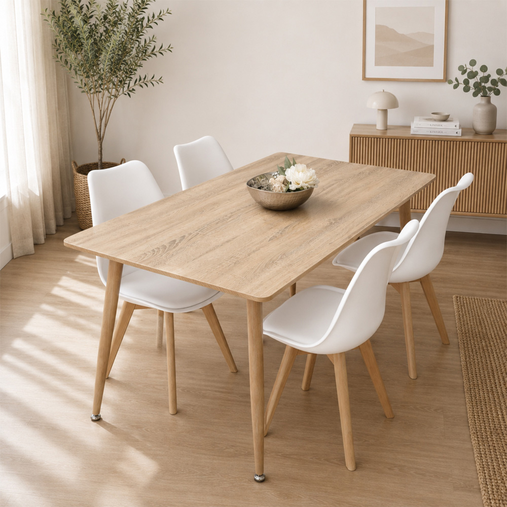 Kosy Koala 4 Seater Wood Effect Faux Leather Dining Set White Image 1