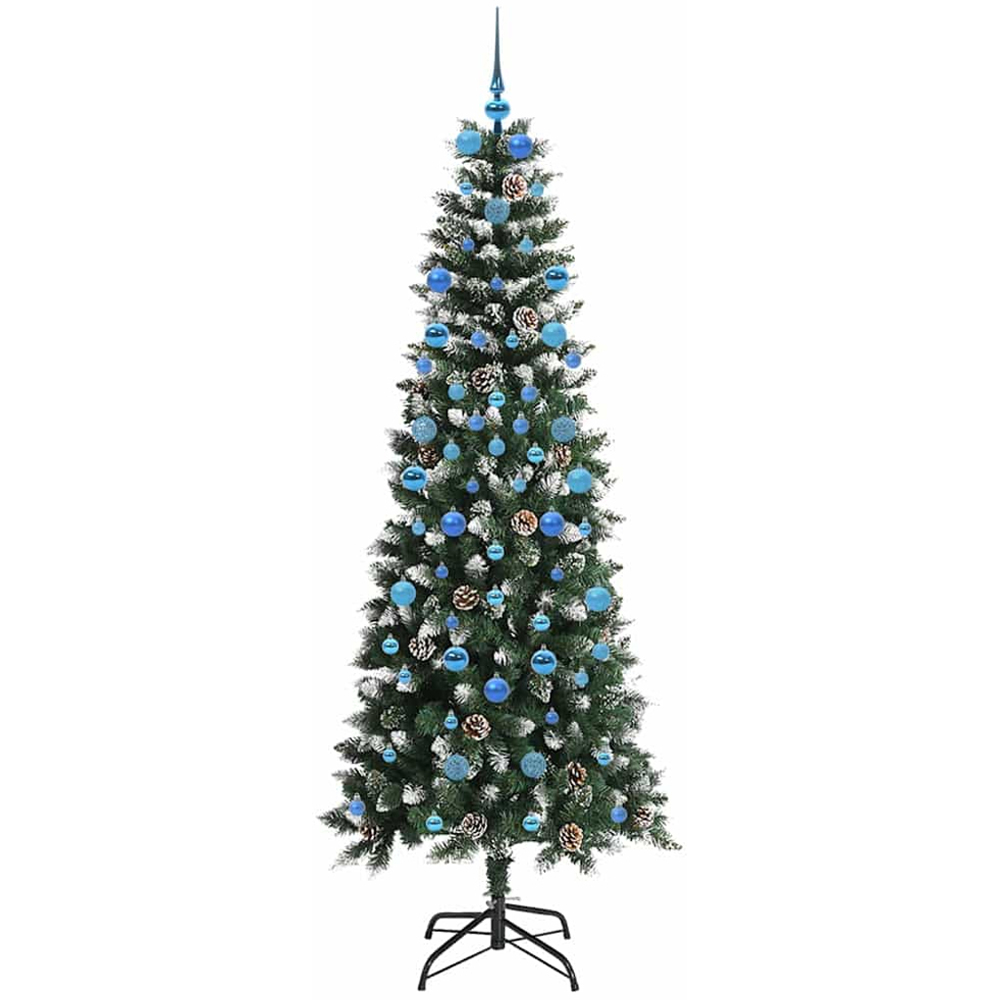 vidaXL Pre-Lit Blue Baubles Green Artificial Snow Tipped Christmas Tree 7ft Image 4