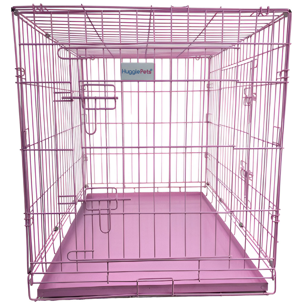 HugglePets Small Pink Dog Cage with Metal Tray 61cm Image 4