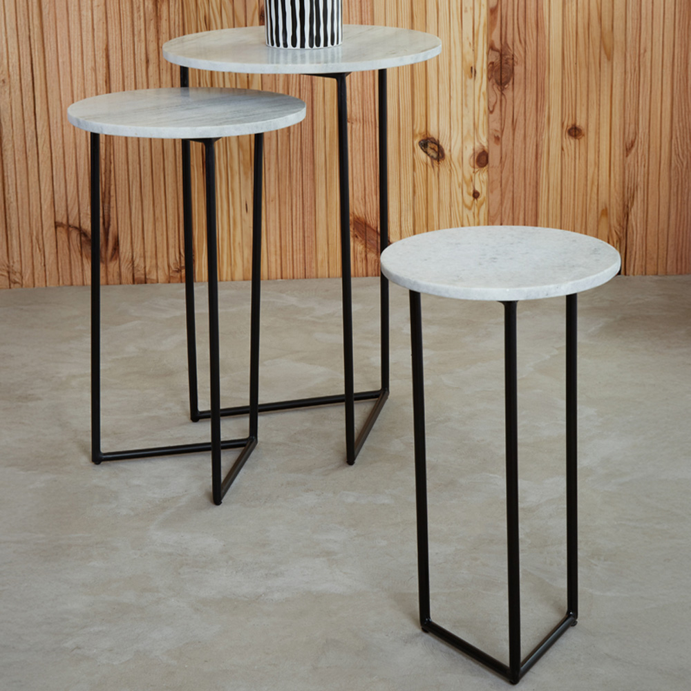 Premier Housewares Mandoli White Marble Top Nest of Side Tables Set of 3 Image 1