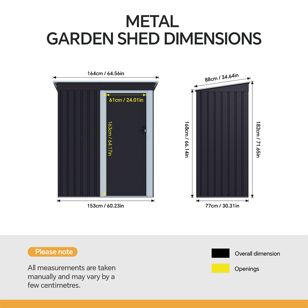 Living and Home 3 x 5ft Black Metal Garden Storage Shed with Lockable Door Image 8
