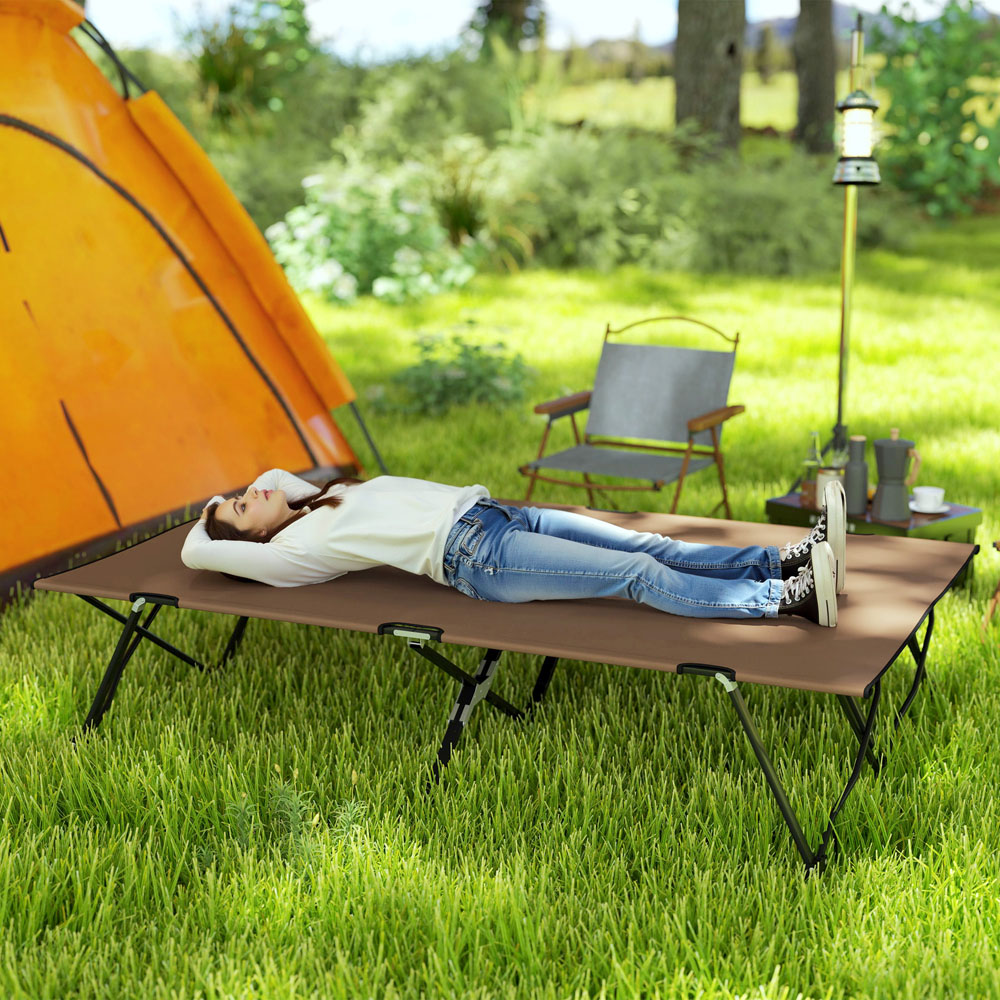 Outsunny Charcoal Khaki Double Folding Portable Camping Bed Image 2