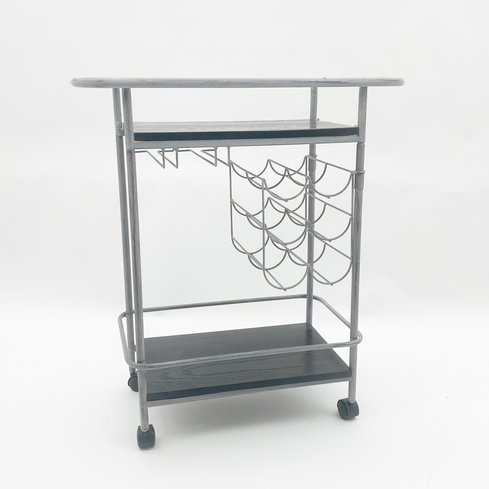 Acacia Home Grey Drinks Trolley with Wine Bottle and Glass Holders Image 4