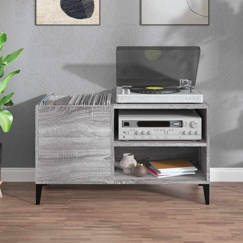 vidaXL 2 Shelf Grey Sonoma Record Cabinet Image 7