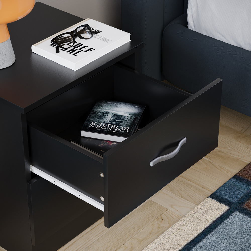 Vida Designs Riano 2 Drawer Black Bedside Table Image 5