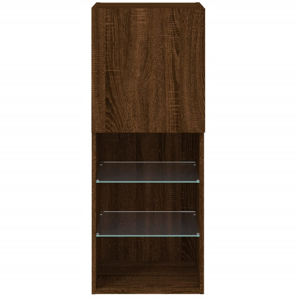 vidaXL Single Door 3 Shelf Brown Oak LED Wall Mounted TV Cabinet Image 9