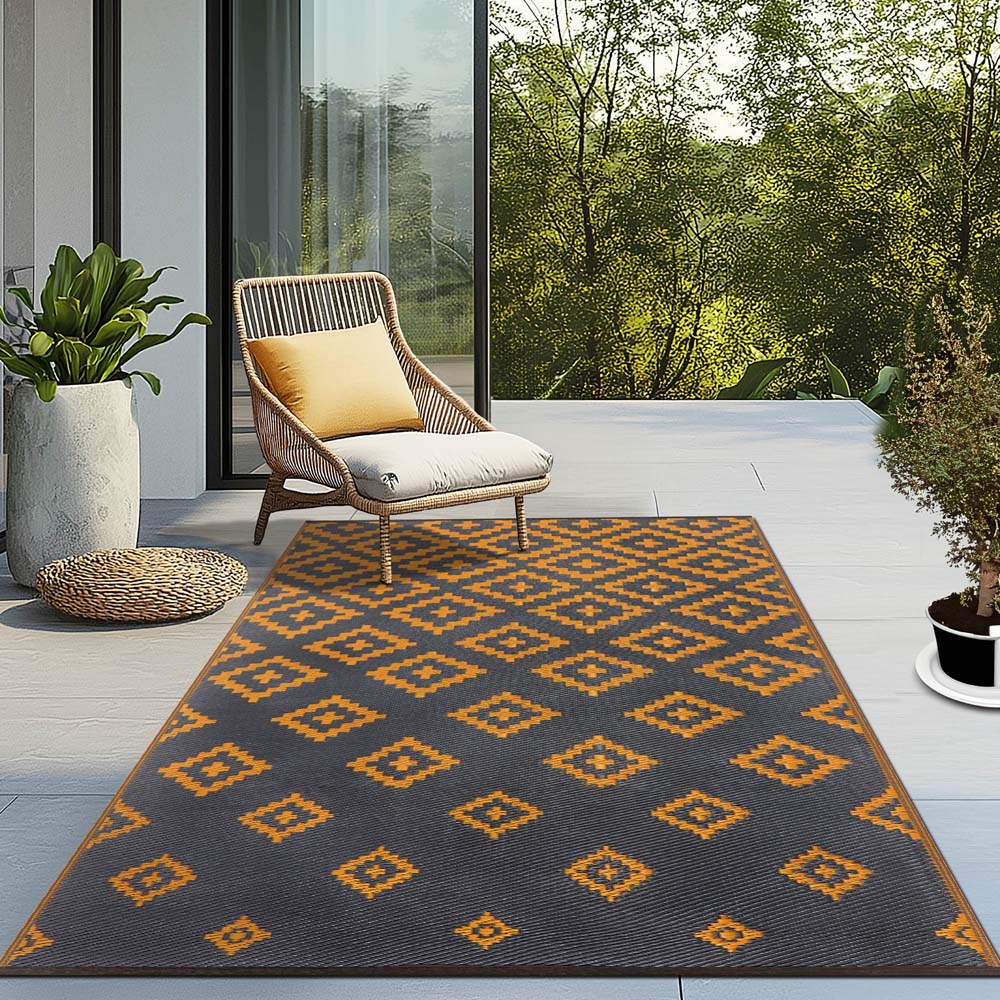 Green Decore Bettina Charcoal Grey and Yellow Ochre Outdoor Rug 120 x 180cm Image 6