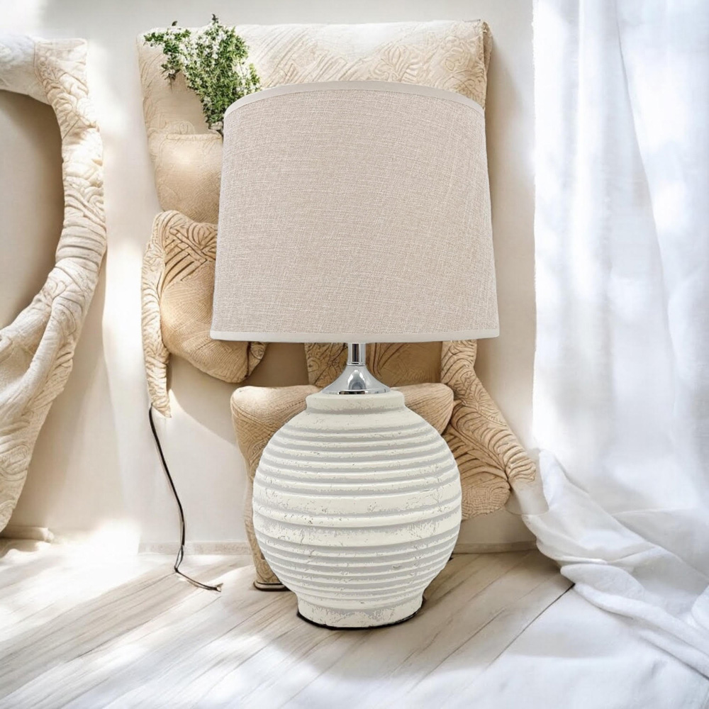Acacia Home 44cm Cream Rustic Ceramic Table Lamp with Fabric Shade Image 2