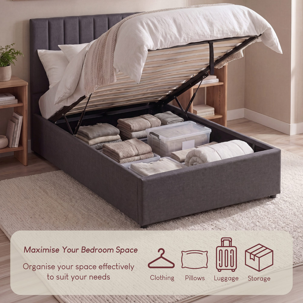 VIDA DESIGNS Vellaro Single Dark Grey Linen Fabric Ottoman Bed with Headboard Image 5