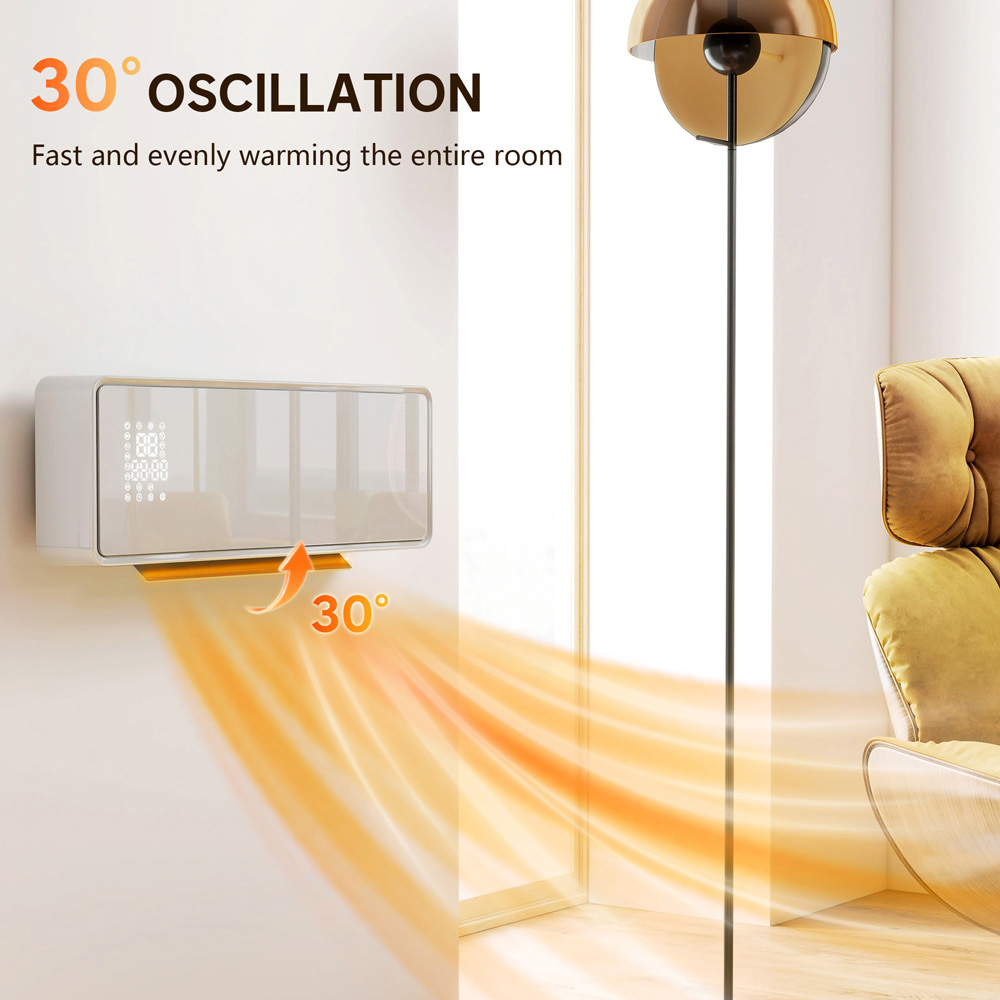 HOMCOM White Ceramic Wall Mounted Electric Heater with Fan 2000W Image 6