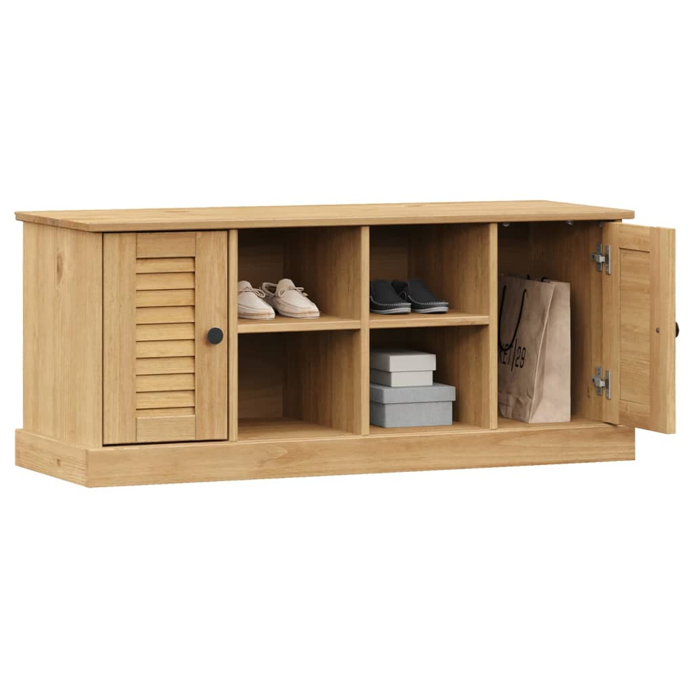 vidaXL 2 Door 4 Shelf Brown Solid Pine Wood Shoe Bench Image 3
