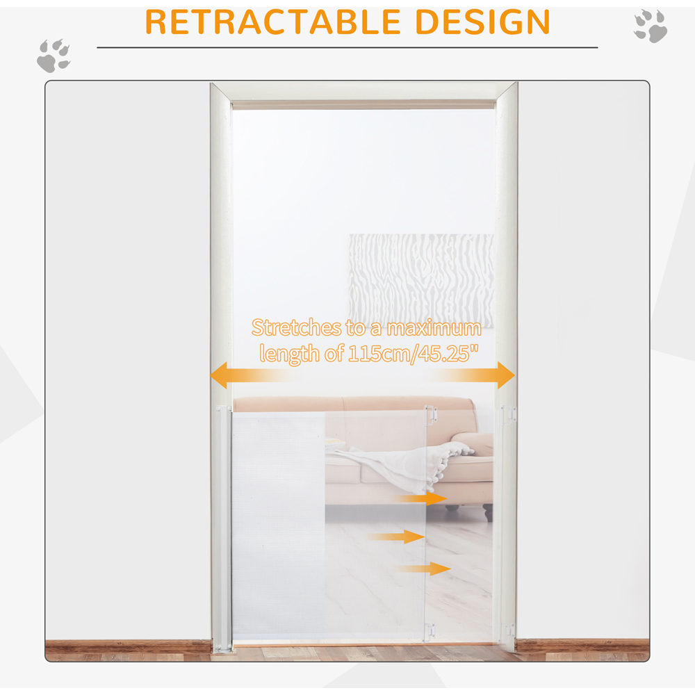 PawHut White Retractable Stair Pet Safety Gate Image 5