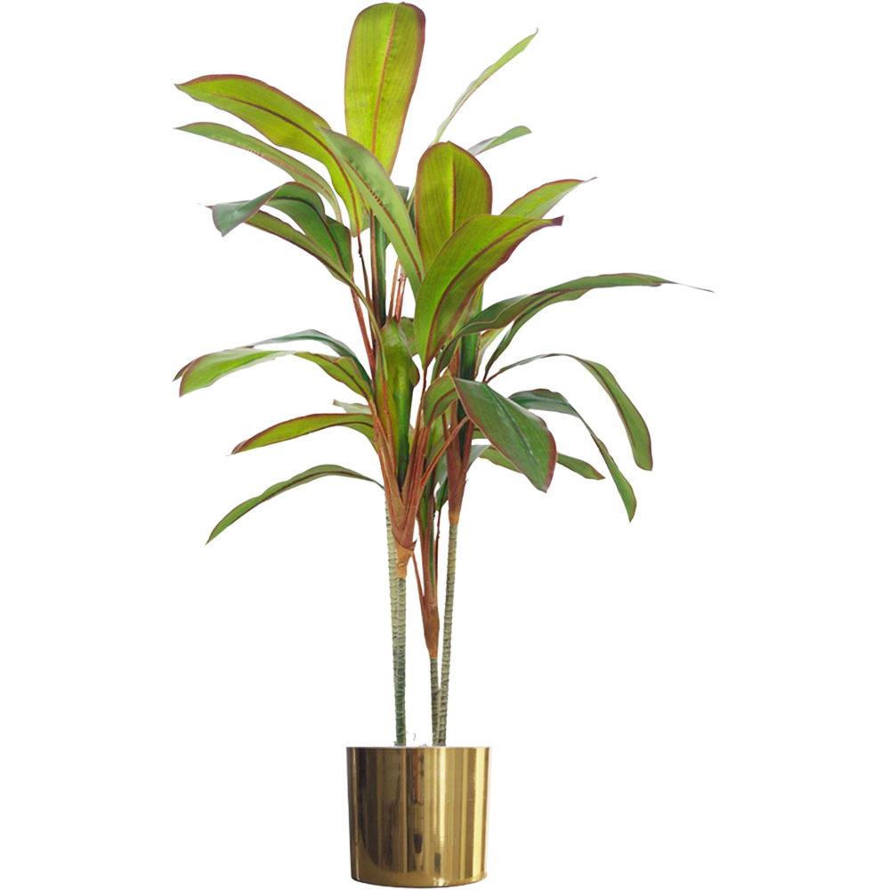 Leaf Dracaena Tropical Artificial Tree in Gold Metal Planter 3.2ft Image 1