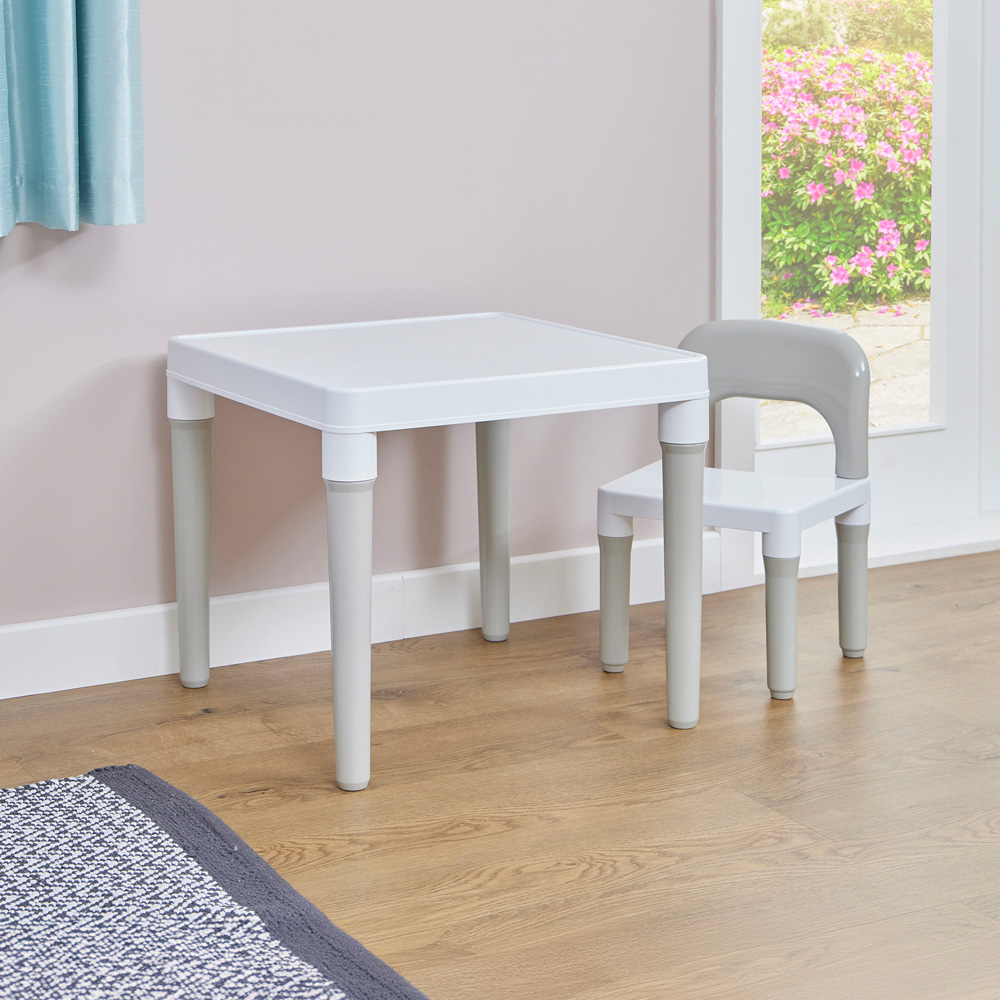 Liberty House Toys Kids White and Grey Plastic Table and Single Chair Set Image 4