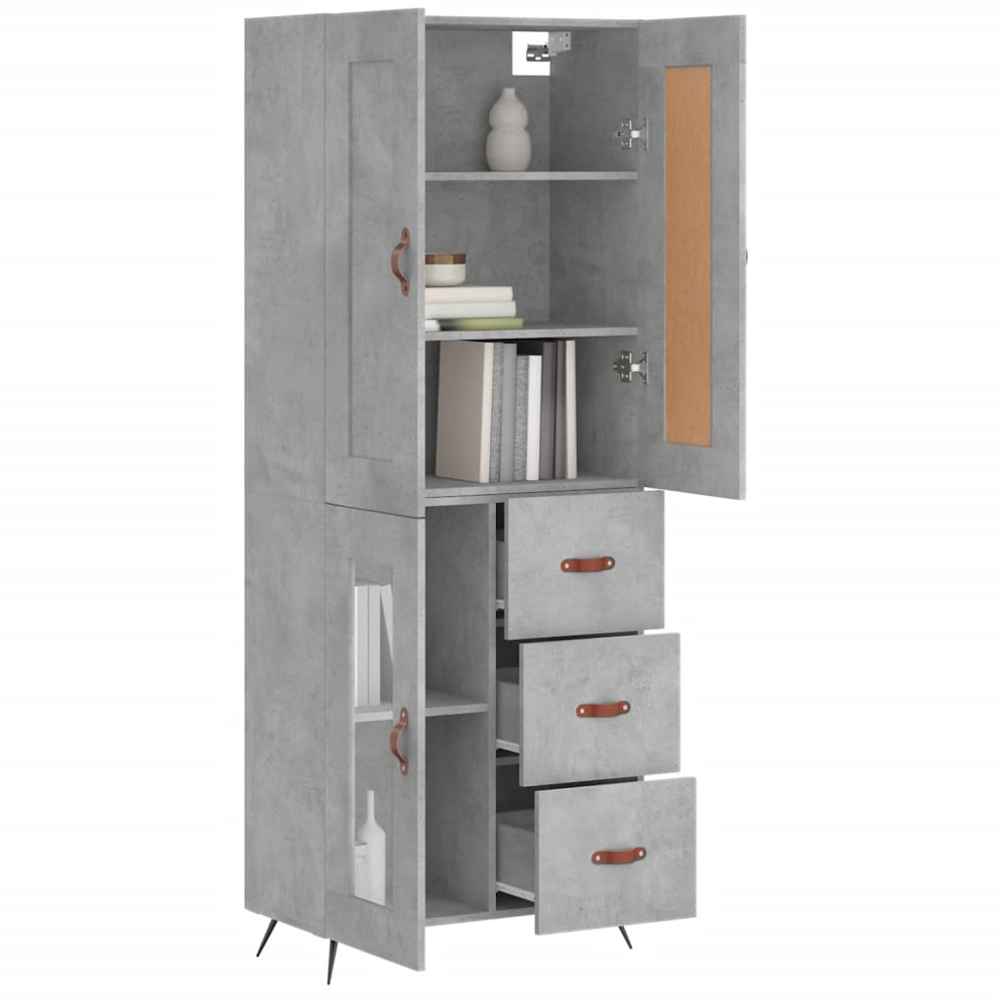 vidaXL 3 Door 3 Drawer Concrete Grey Highboard with Faux Leather Handle Image 3