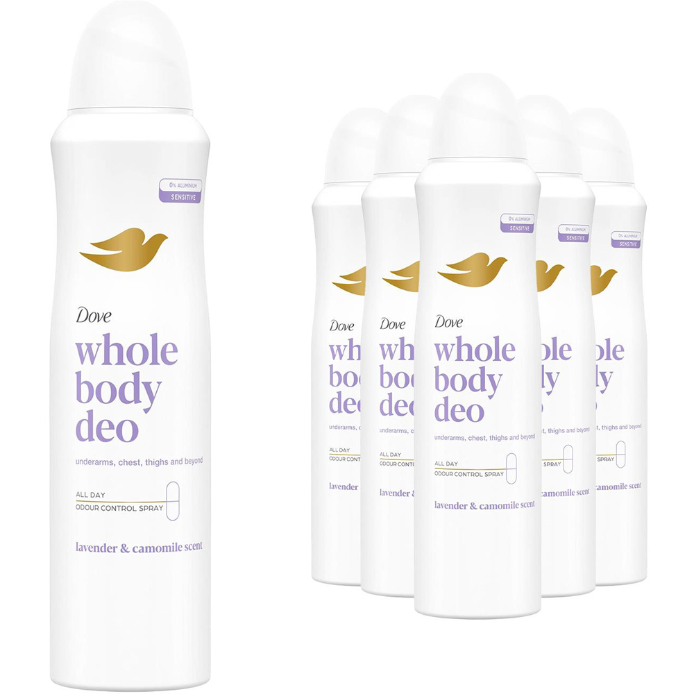 Dove Whole Body Lavender and Camomile Odour Protection Deodorant Spray 150ml 6 Pack Image 1