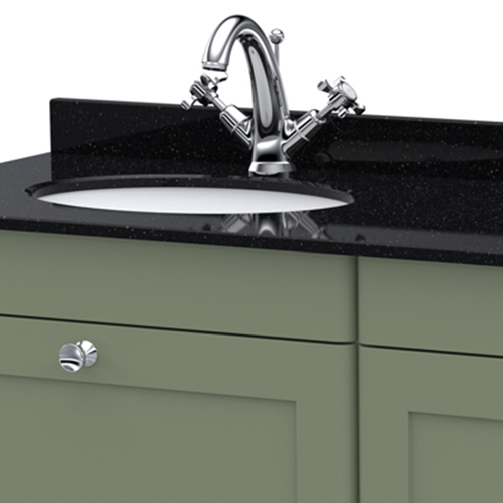 nuie Classique 2 Drawer Satin Green and Black Wall Hung Unit and 1 Tap Hole Marble Basin 1200mm Image 2