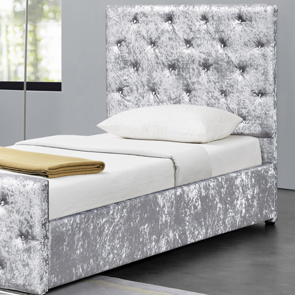 Single Silver Crushed Velvet Diamante Chesterfield Bed Image 2