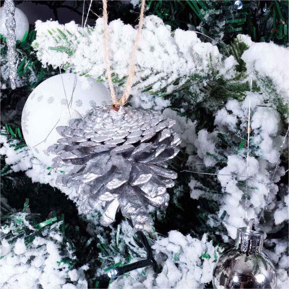 St Helens Silver Hanging Pine Cone Decoration 6 Pack Image 2